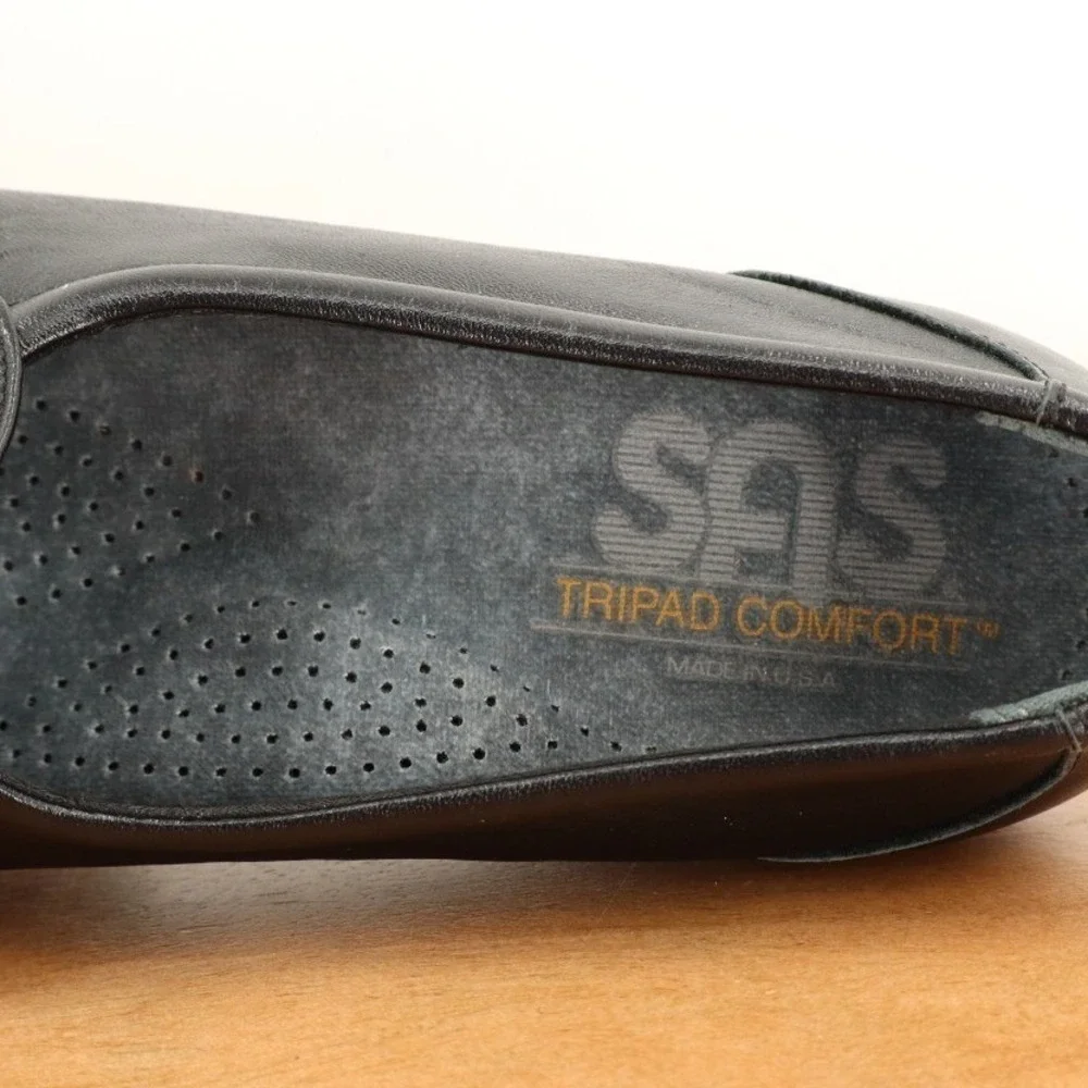 SAS Women's Black‎ Comfort Slip On Loafer Tripad Wedge Heel Leather Size 6